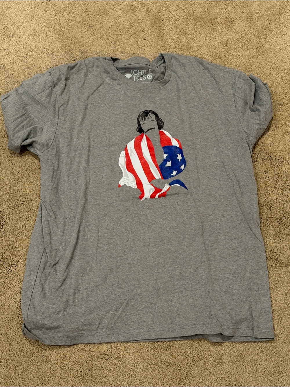 Gray Men's Graphic T-Shirt with American Flag Design